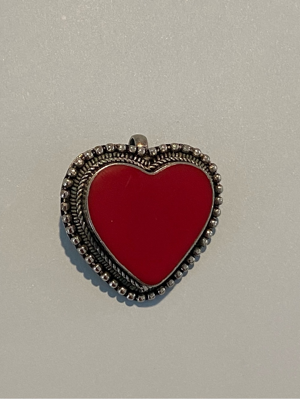 Heart Pendant Necklace - Red and Silver